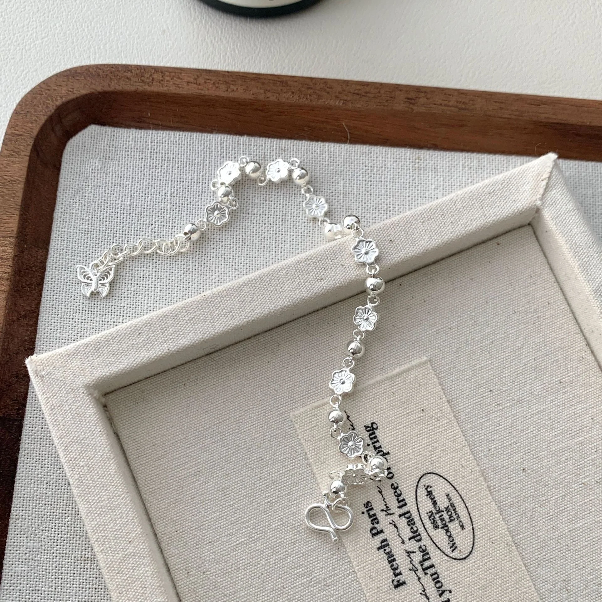 S925 Sterling Silver Peach Blossom Butterfly Bracelet