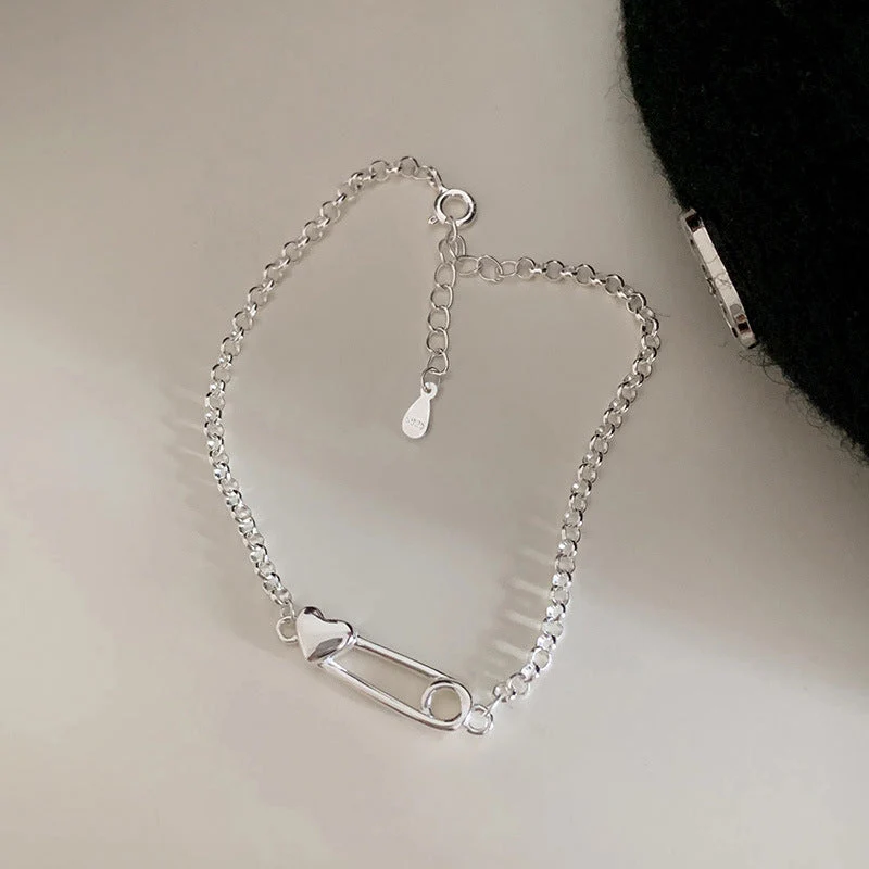 S925 sterling silver paper clip love bracelet
