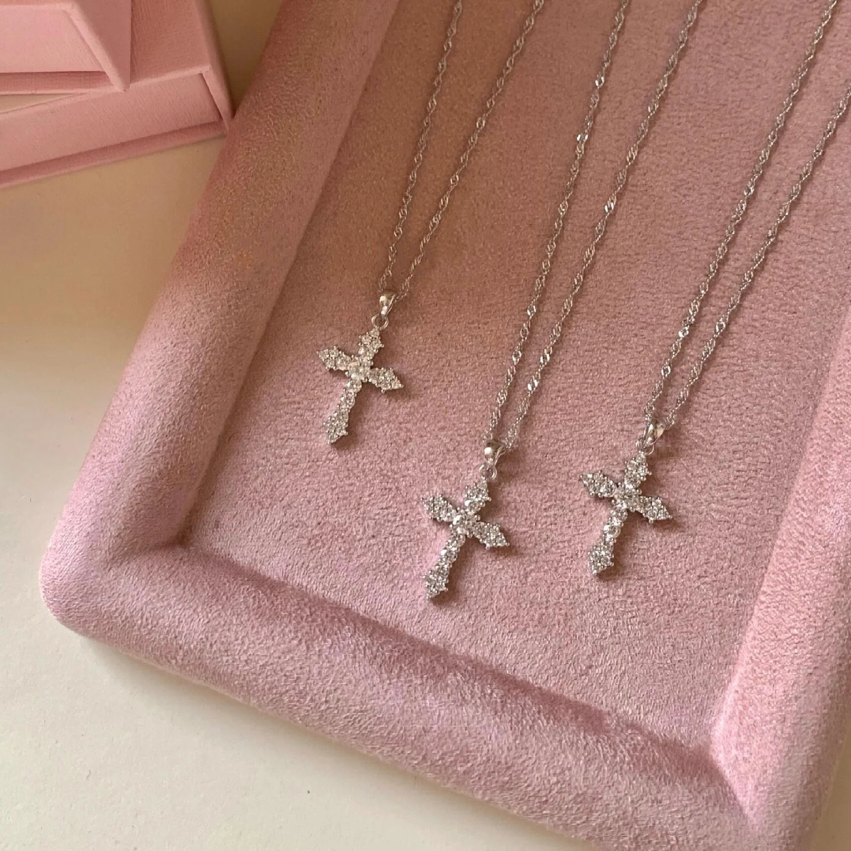 S925 Sterling Silver Meishen Cross Full Diamond Pendant Necklace