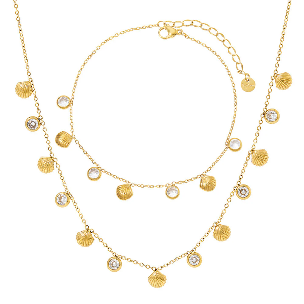 Colored zircon shell pendant stainless steel necklace anklet