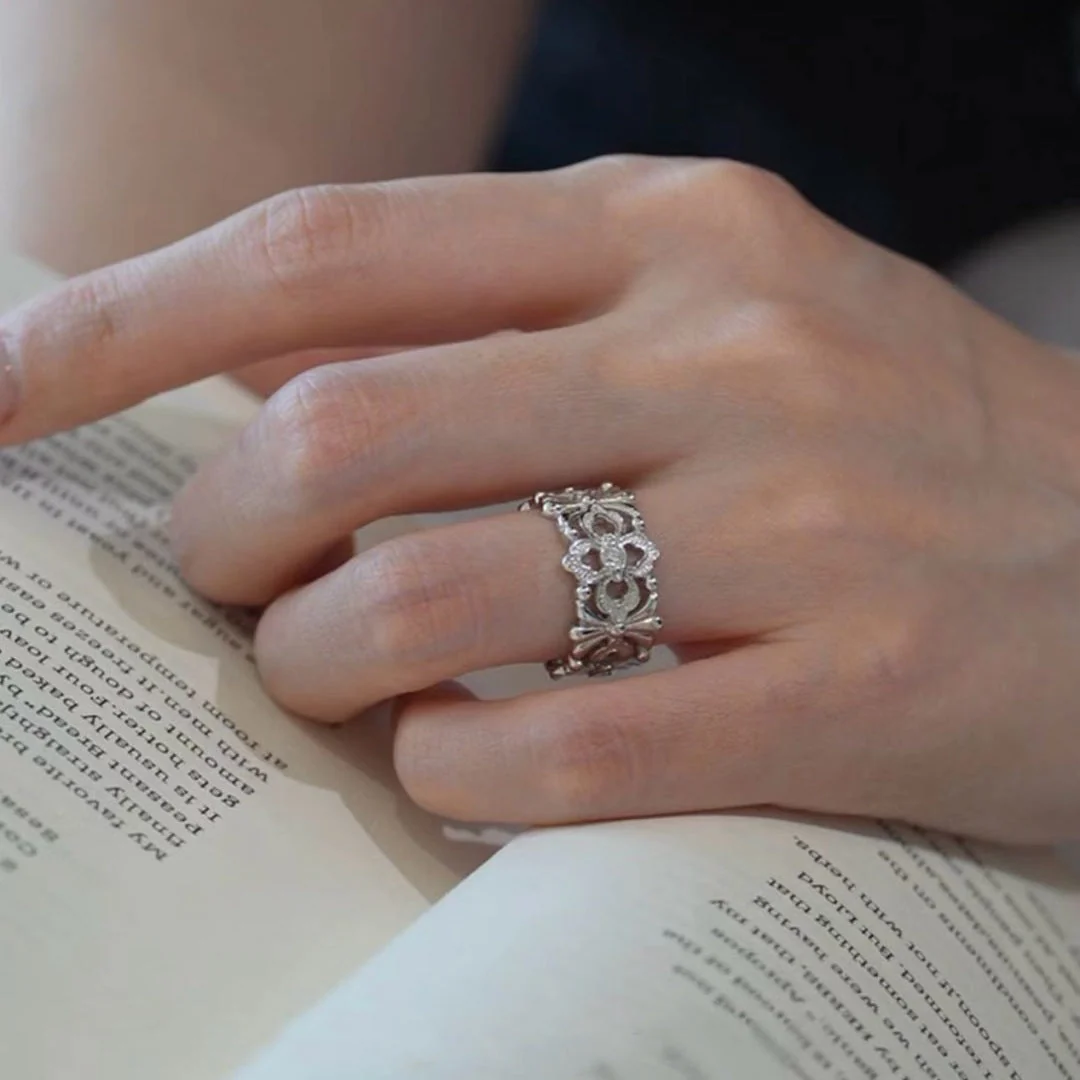 S925 sterling silver openwork carved ring