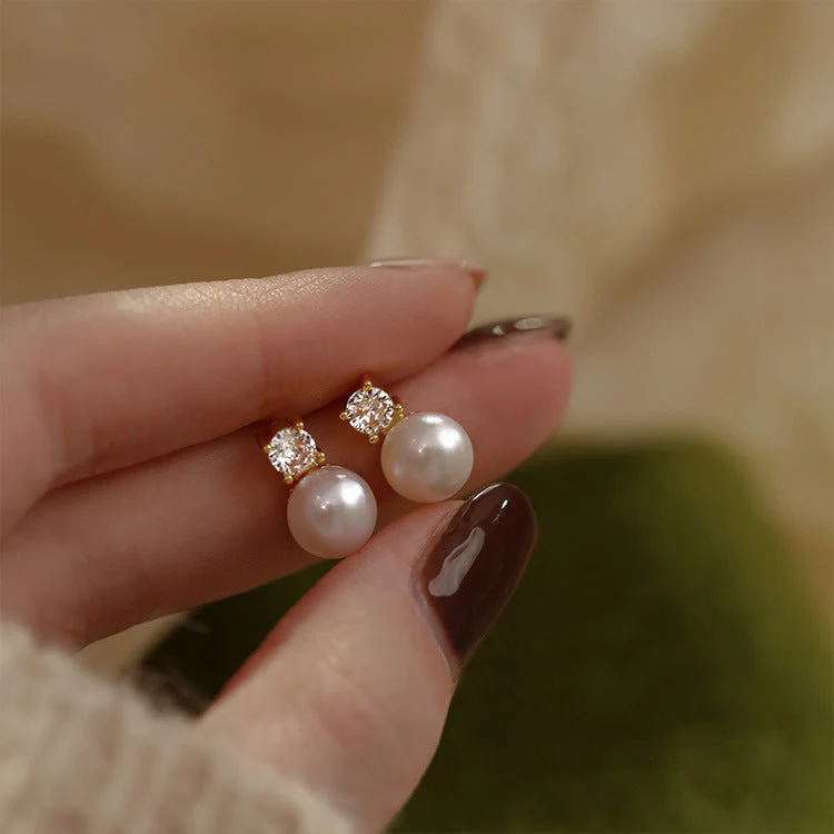 S925 sterling silver Flash Diamond Pearl Earrings