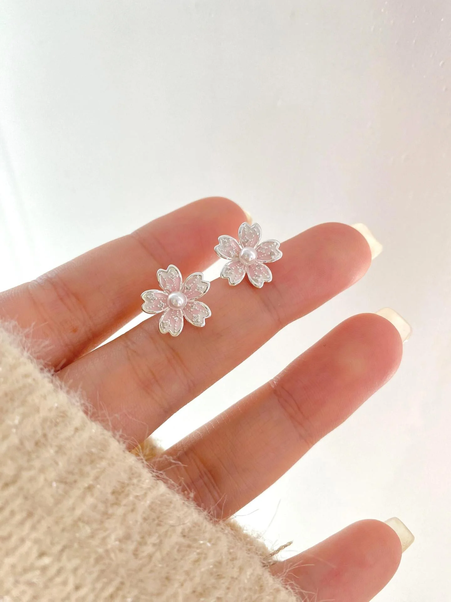 S925 sterling silver cherry blossom earrings