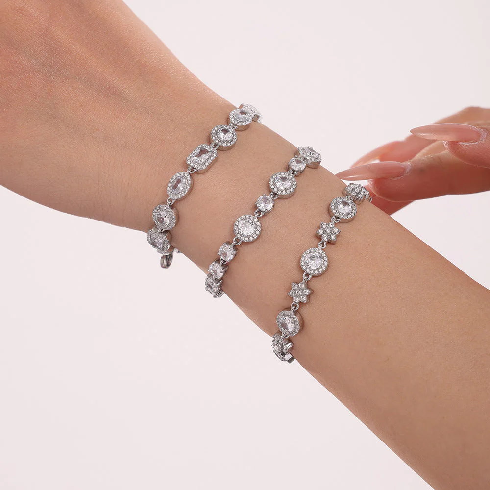 5A Zircon Six Leaf Flower Round Diamond Heavy Industry Design Bracelet