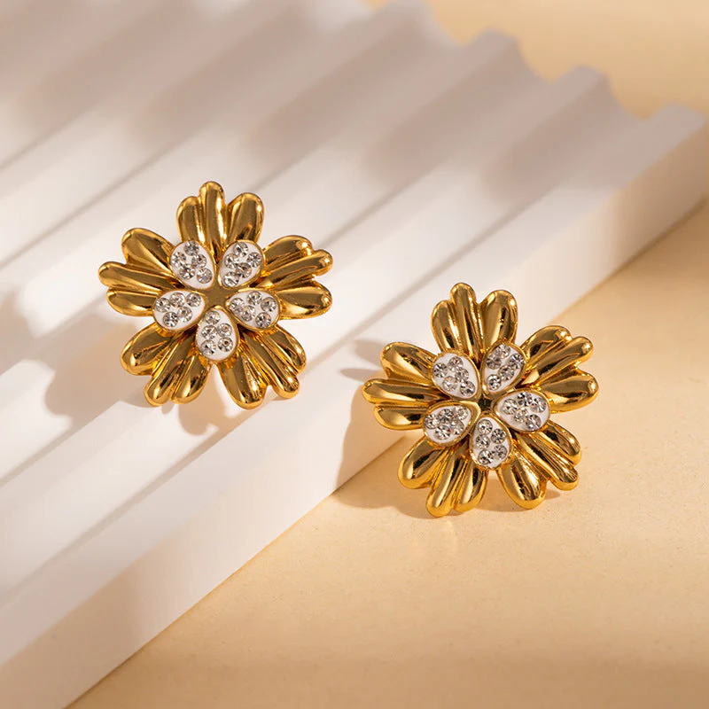 Stainless Steel Flower Texture Earrings