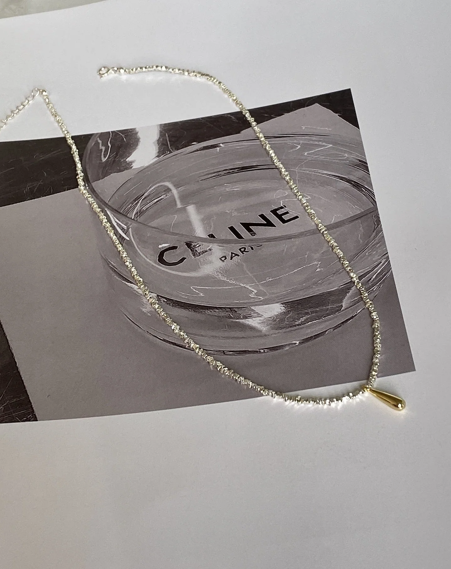 925 Broken Silver Golden Water Drop Cat Eye Necklace