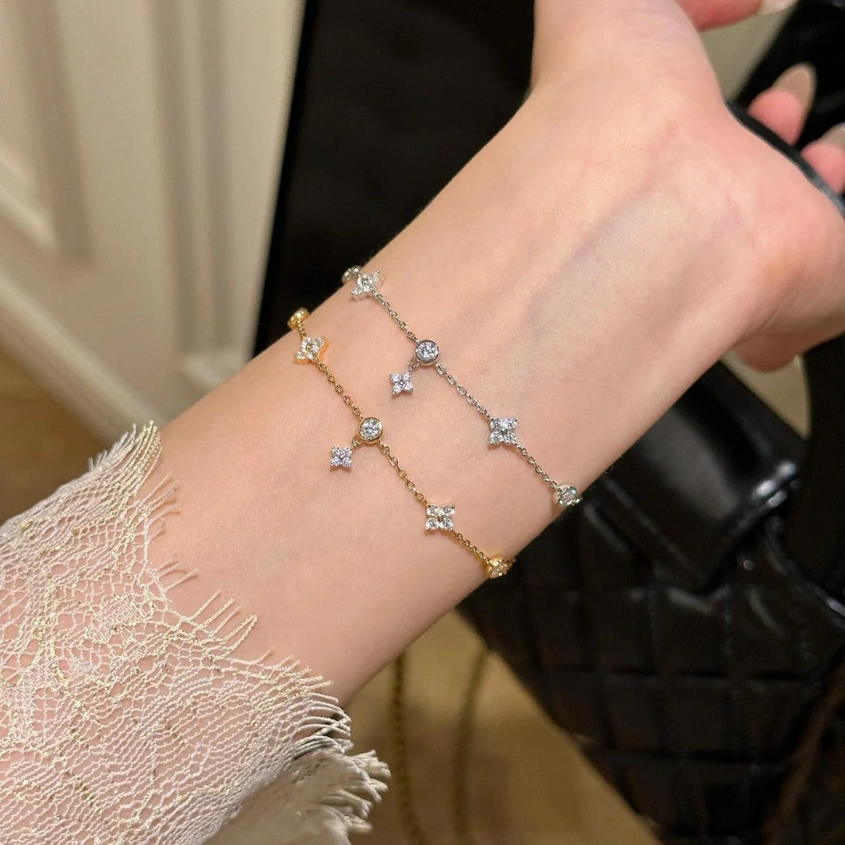 Four-leaf Clover Tassel Zircon S925 Sterling Silver Bracelet