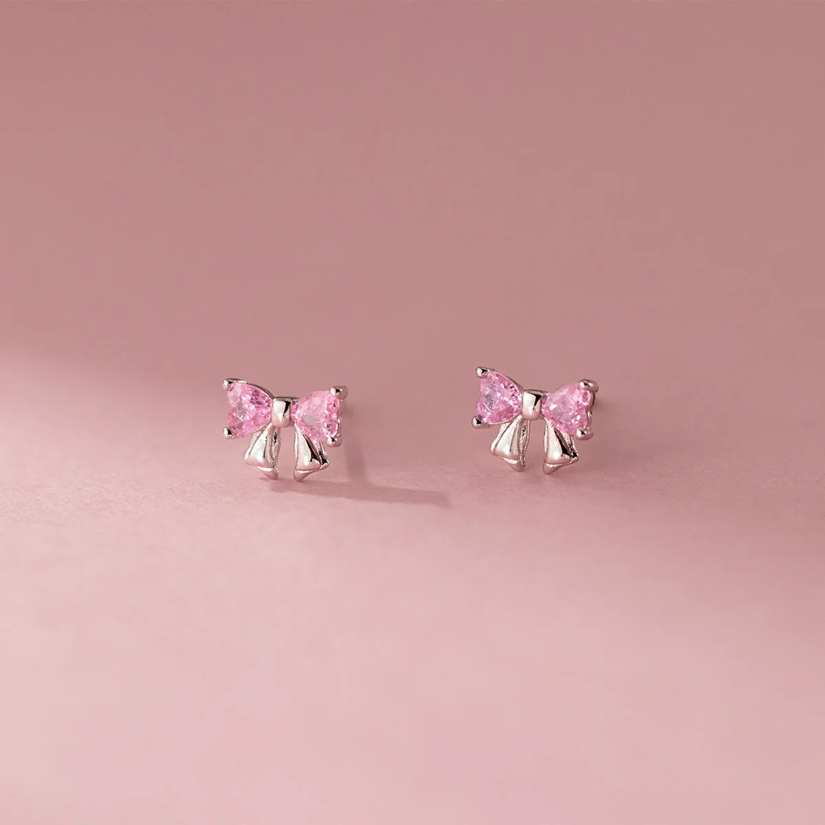S925 sterling silver studded bow earrings