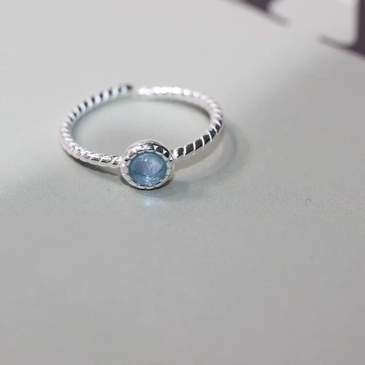 s925 sterling silver ice crack natural aquamarine ring