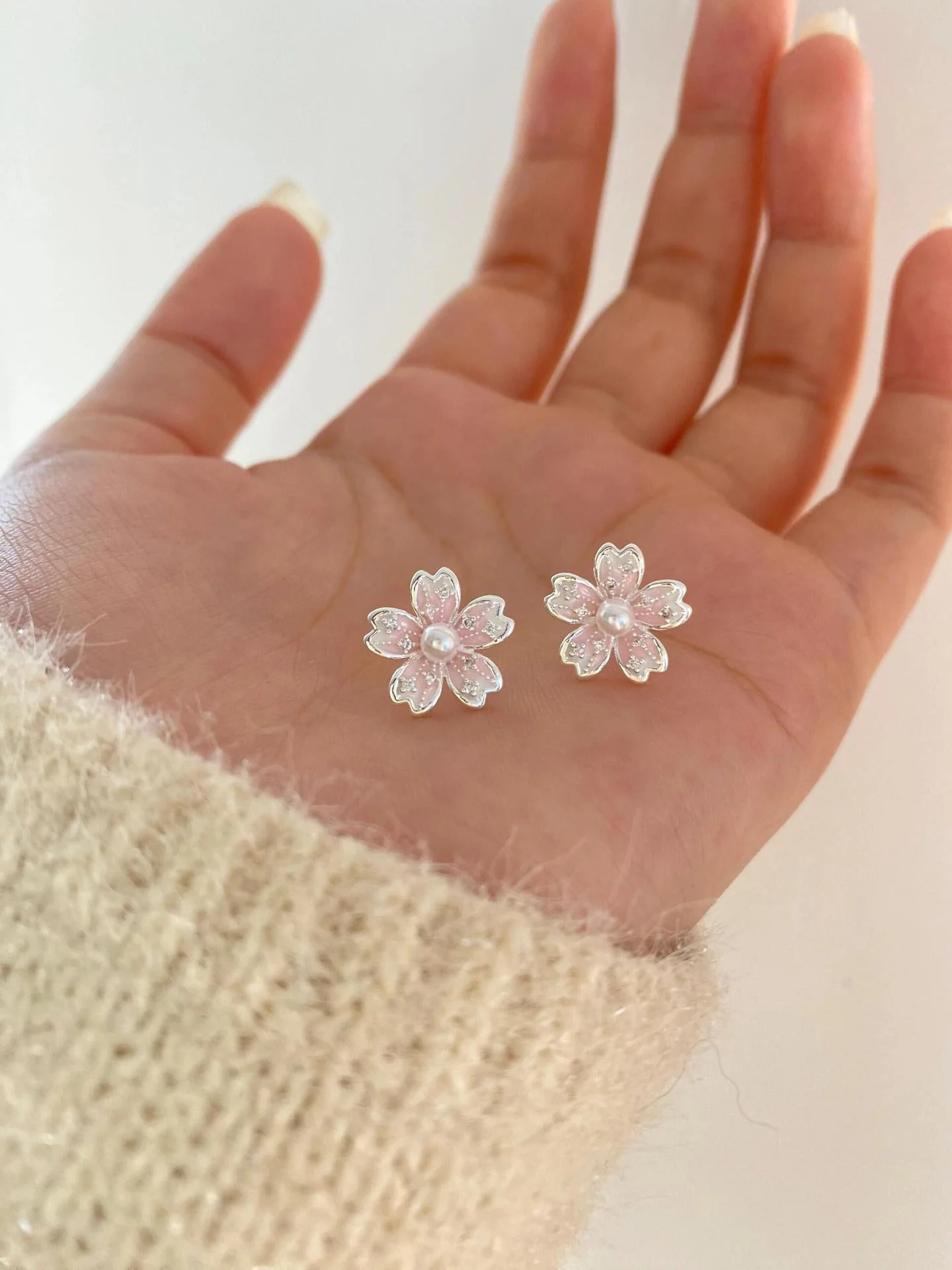 S925 sterling silver cherry blossom earrings