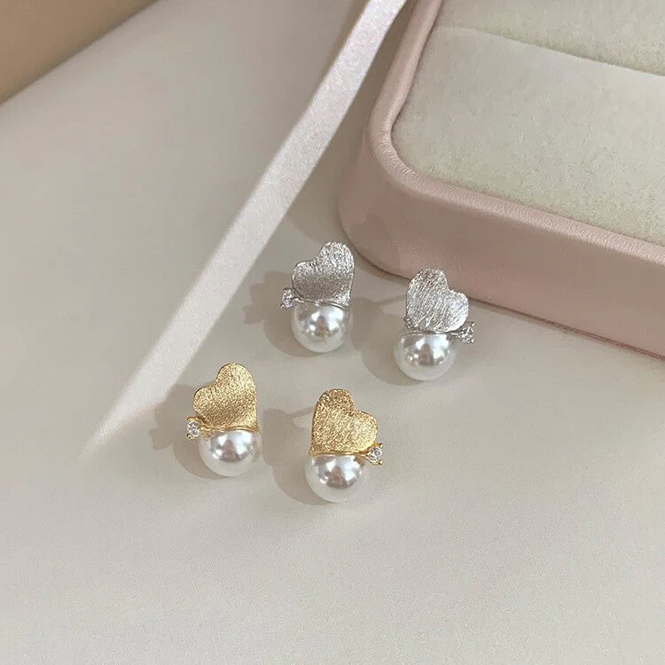 S925 Sterling Silver Drawing Love Shi Home Pearl Earrings