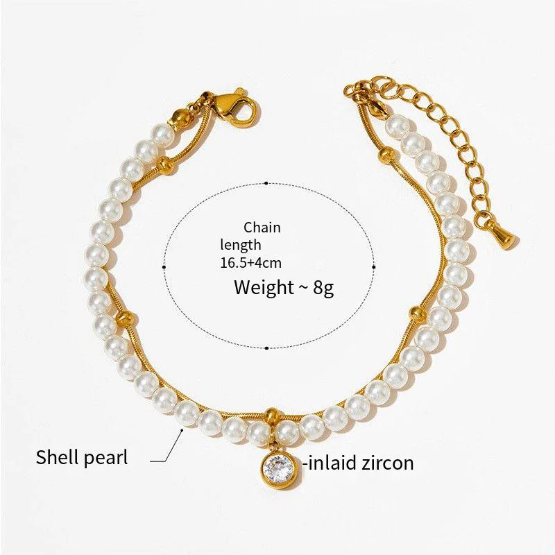 Pearl zircon stainless steel bracelet