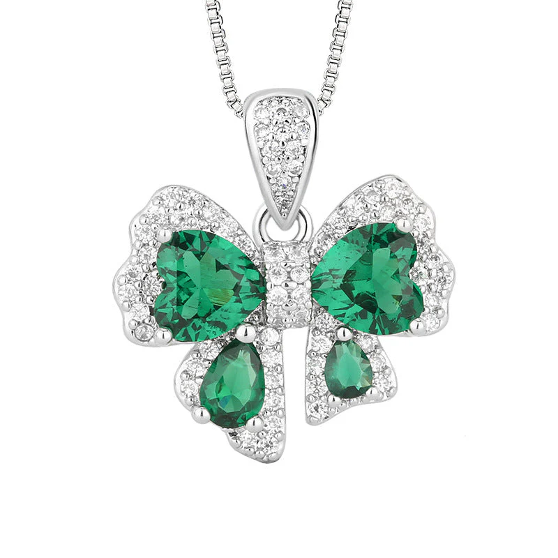 Emerald Butterfly Set S925 Silver Needle Earrings Necklace Ring