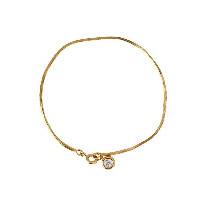 S925 Sterling Silver Bubble Small Round Diamond Snake Bone Bracelet