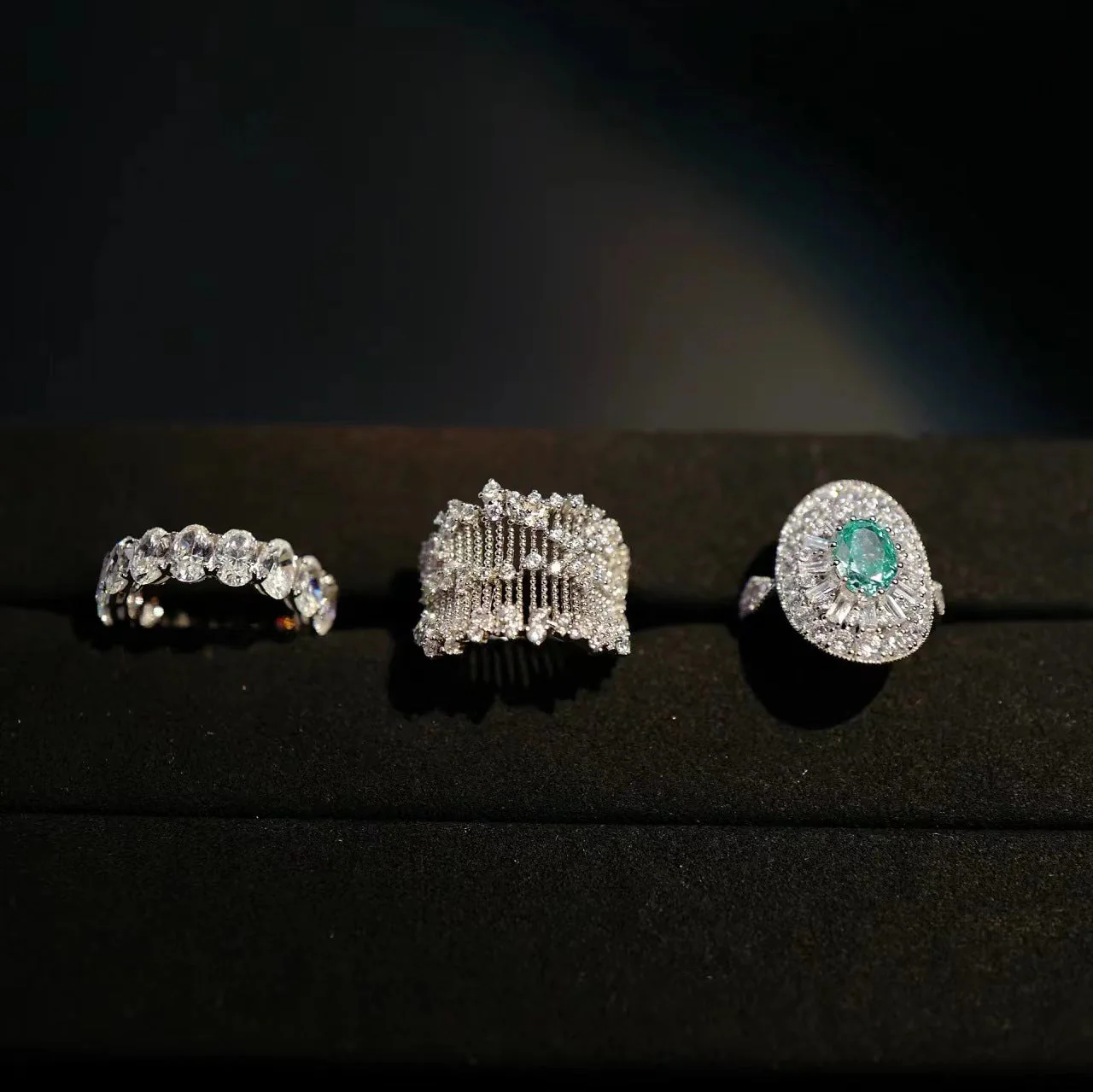 S925 Sterling Silver Plated Vegas Blue Paraiba Brilliant Star Web Diamond Ring Collection