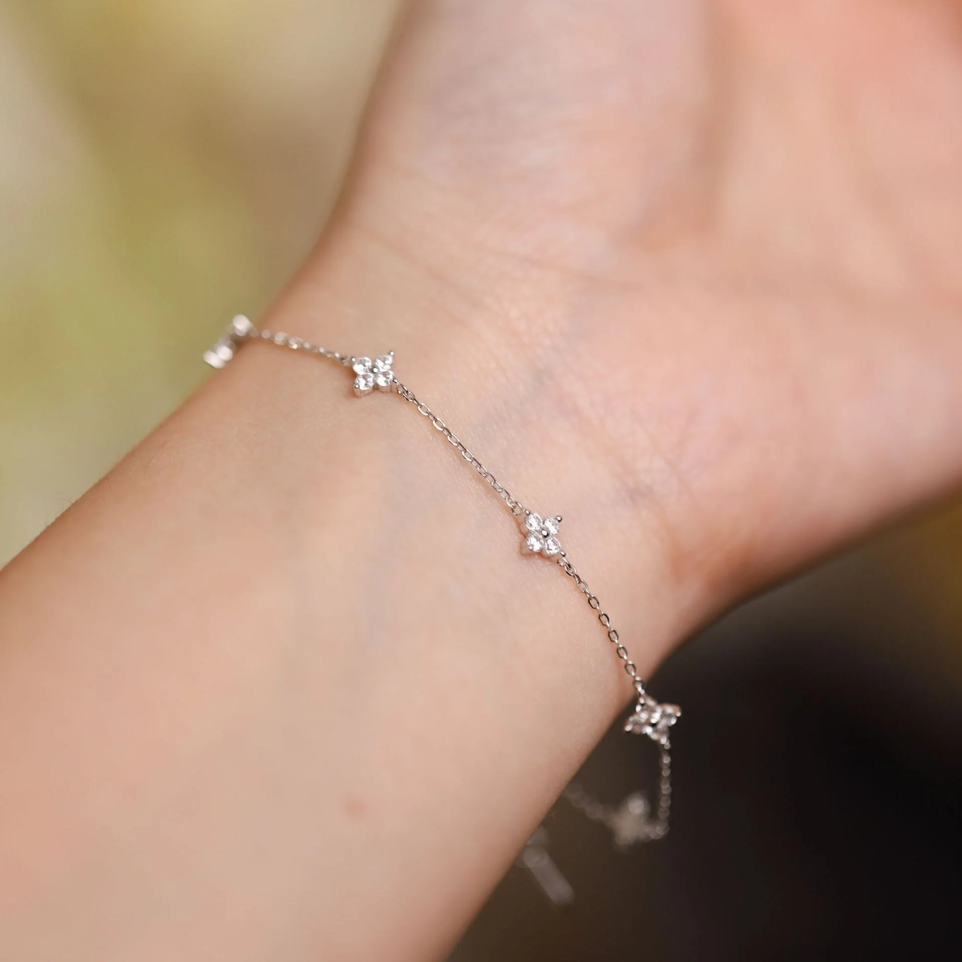 S925 silver-plated 18K gold four-leaf clover starry bracelet