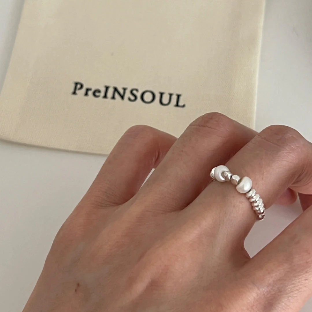S925 Sterling Silver Freshwater Pearl Broken Silver Ring