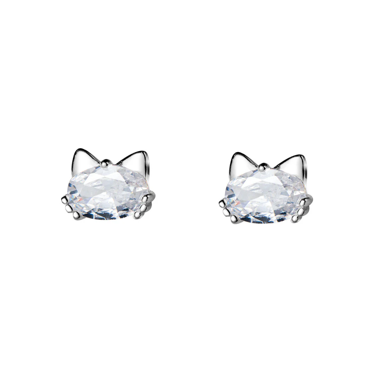 S925 sterling silver single diamond kitten earrings