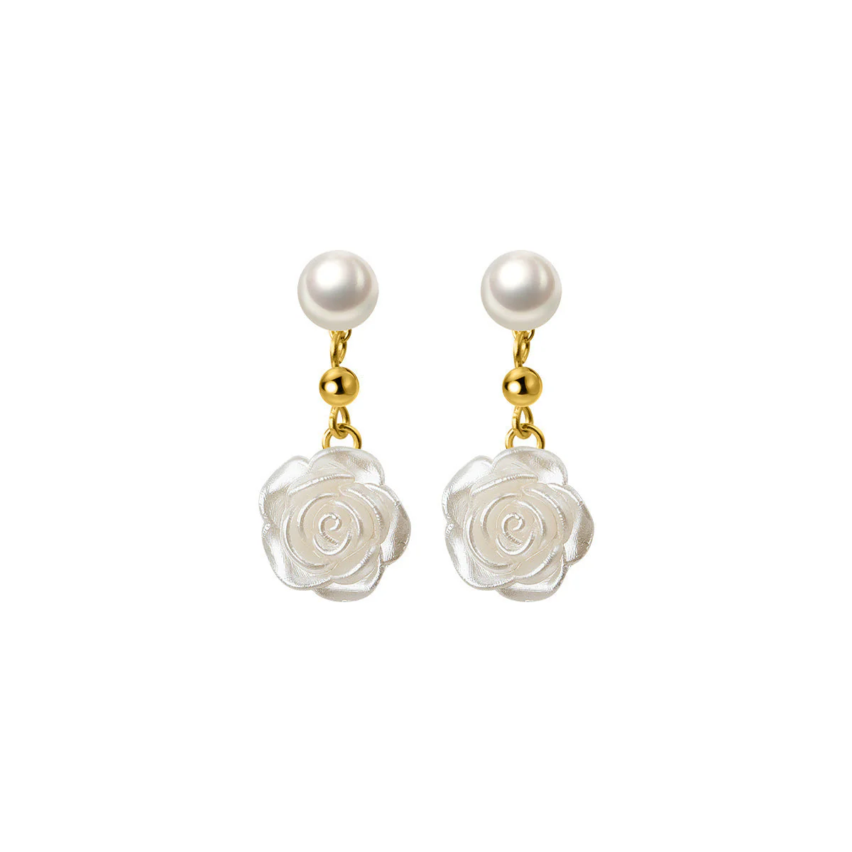 S925 Silver Pearl Mountain Camellia Flower Earrings