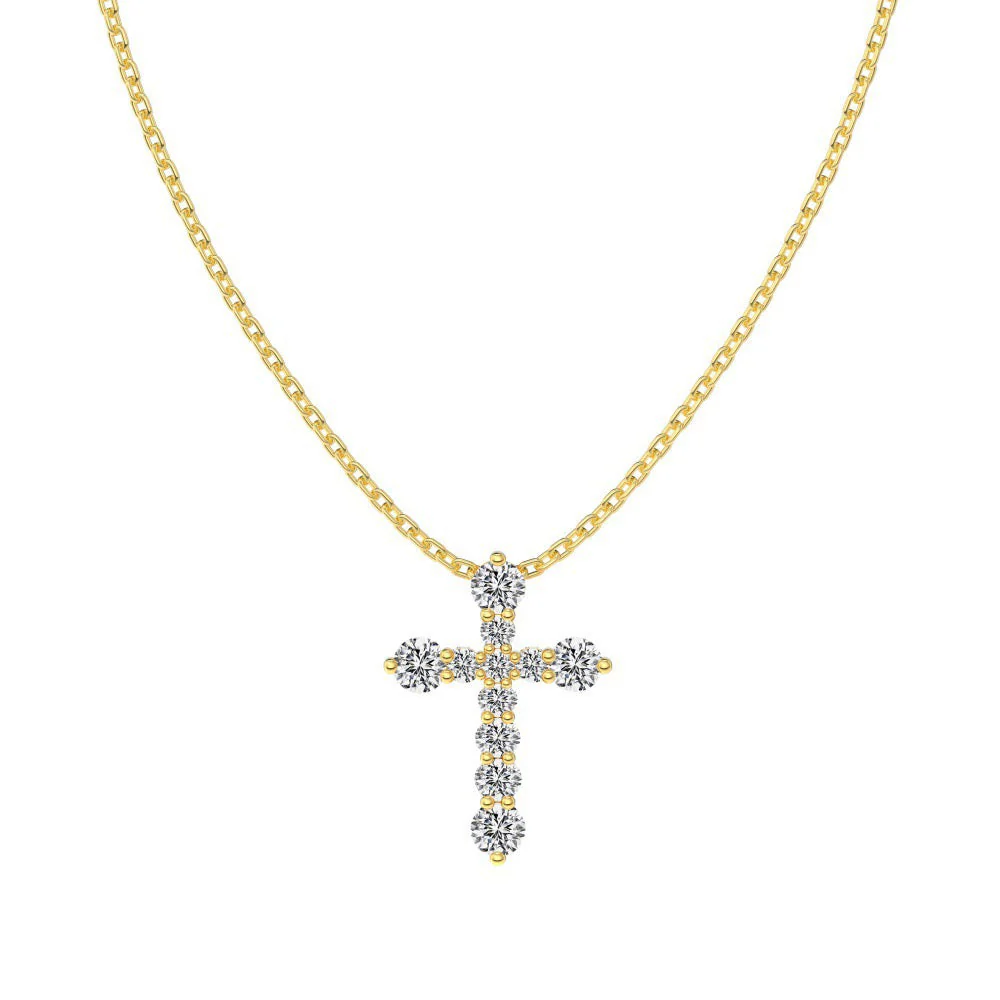 S925 sterling silver gold cross necklace