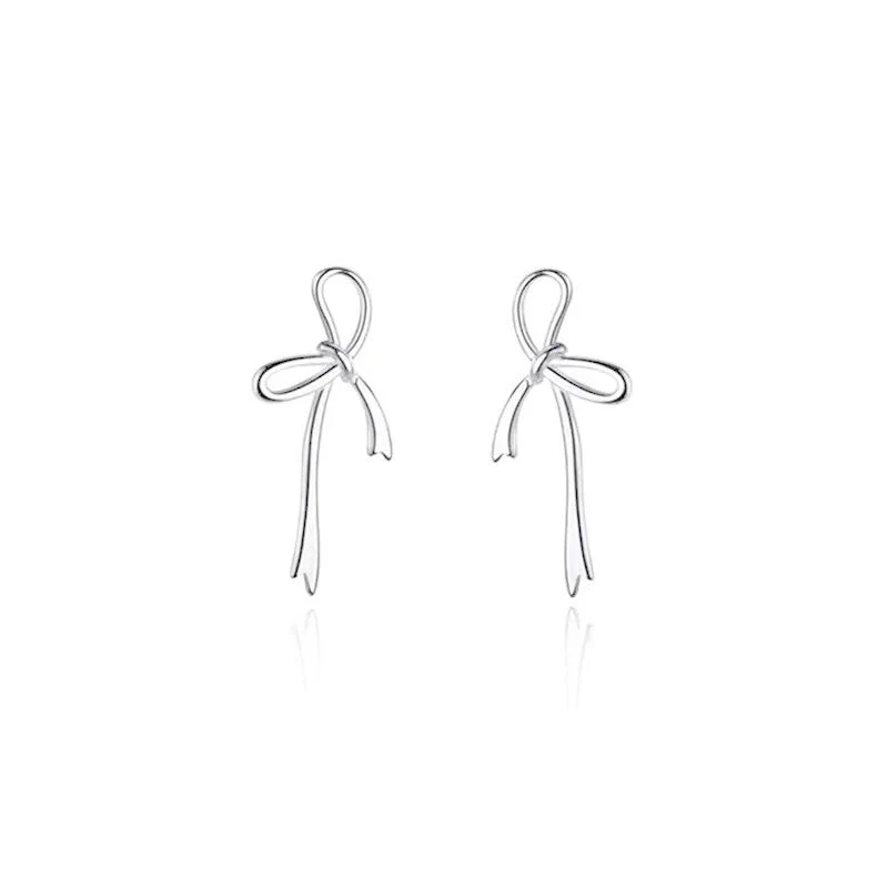 S925 sterling silver bow pierced earrings