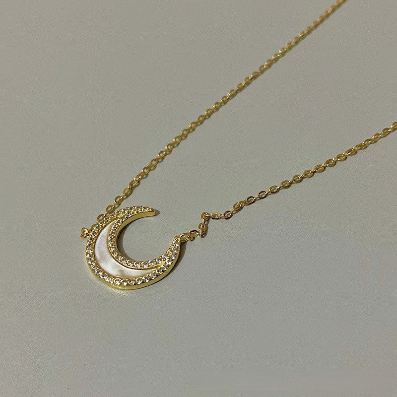 Deep Sea Natural White Mother Shell s925 Sterling Silver Moon Necklace Earring Set