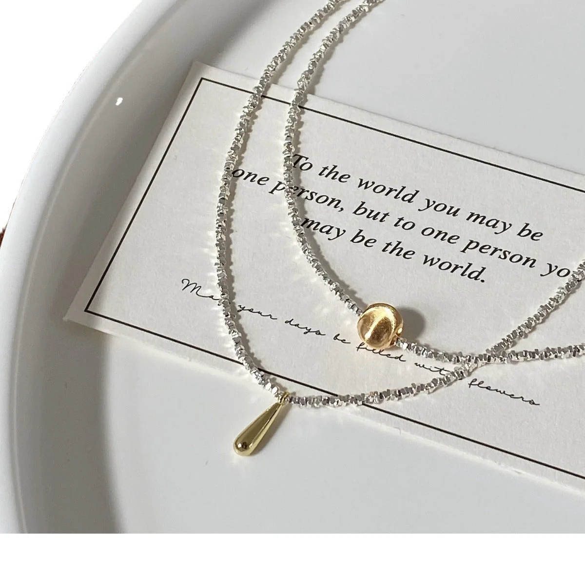 925 Broken Silver Golden Water Drop Cat Eye Necklace