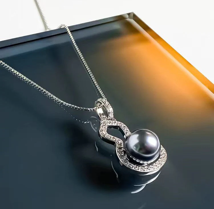 Hulu necklace earring set 925 silver needle pearl sparkling diamond