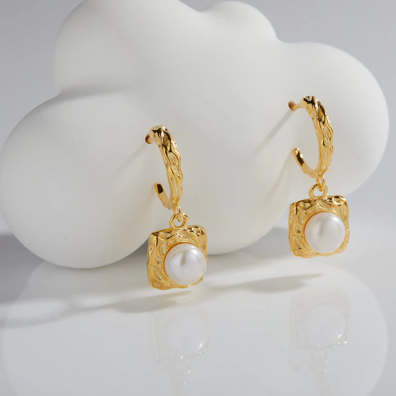 S925 sterling silver inlaid natural pearl earrings