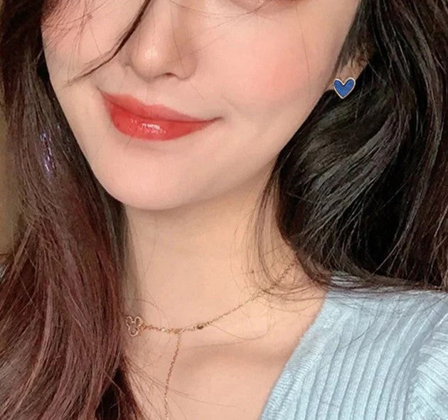 925 silver needle blue love earrings