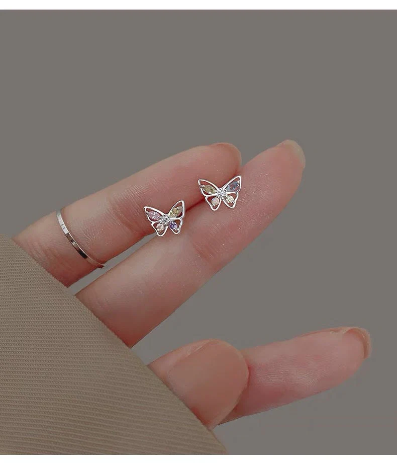 S999 sterling silver openwork butterfly earrings