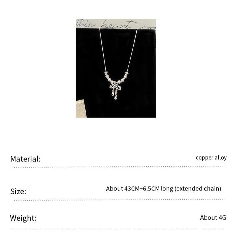 Bow openwork lace thick silver beaded pendant necklace  earrings set