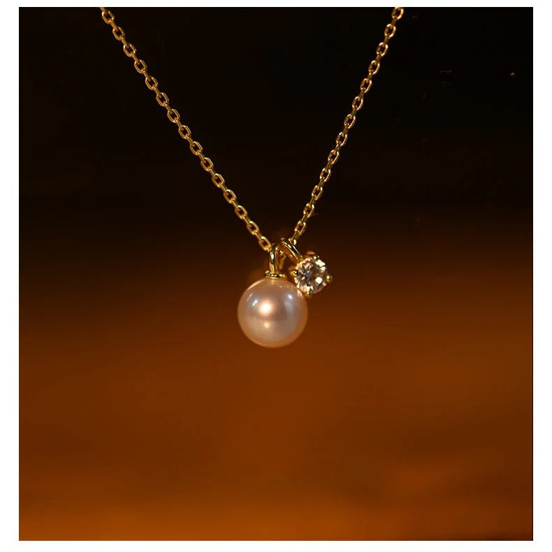 S925 Silver-plated 18K Gold Pearl Pearl Necklace