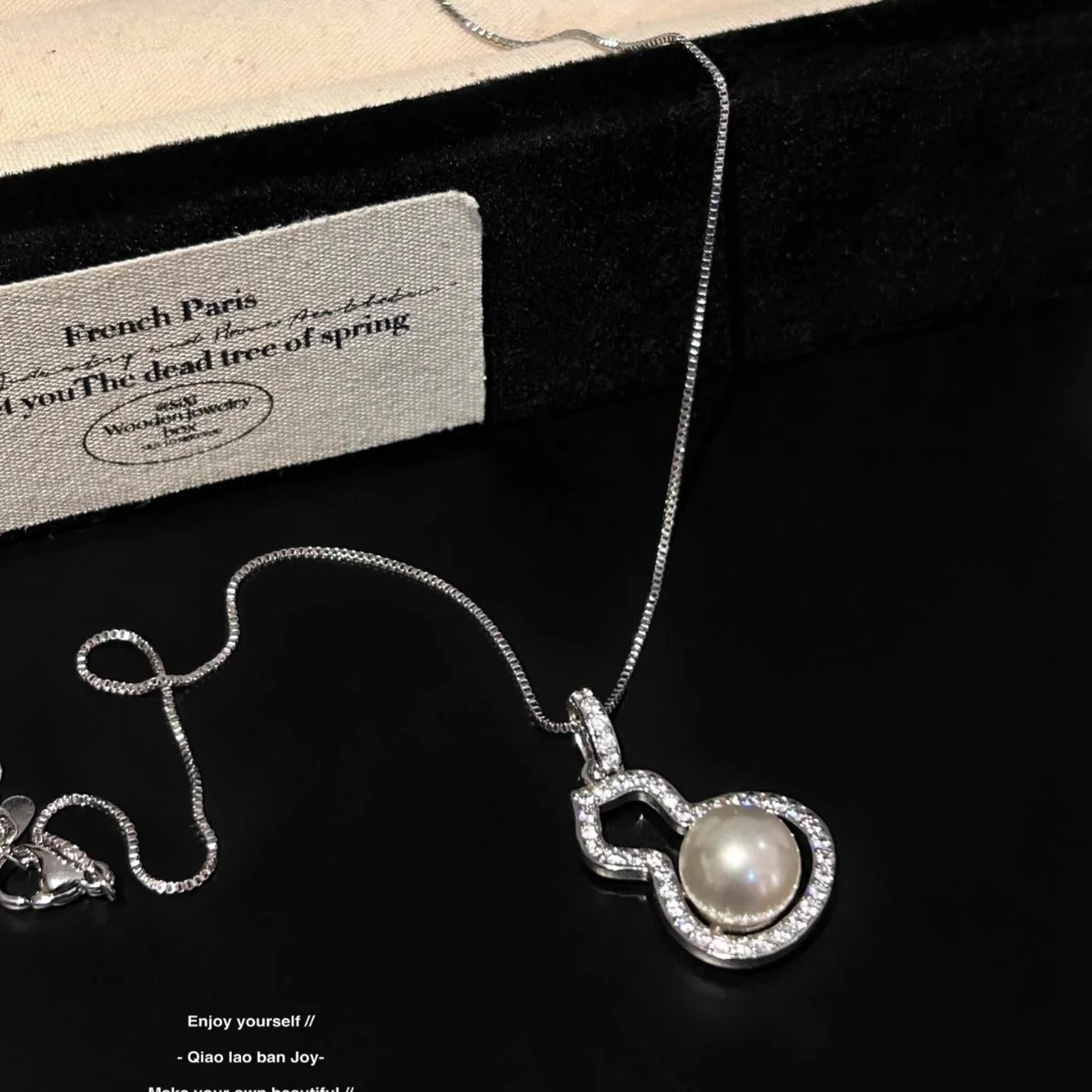 Hulu necklace earring set 925 silver needle pearl sparkling diamond