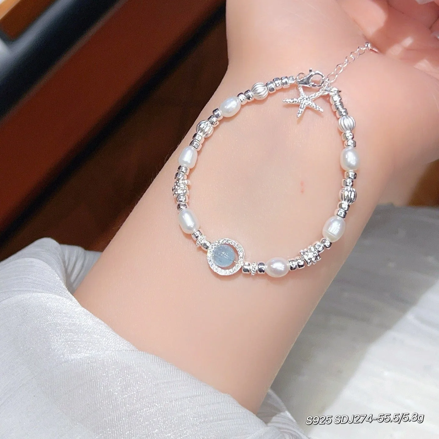 S925 sterling silver Baroque pearl shattered silver bracelet