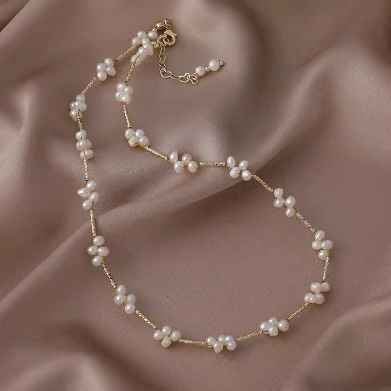 Freshwater pearl necklace Baroque irregular zircon sweater chain
