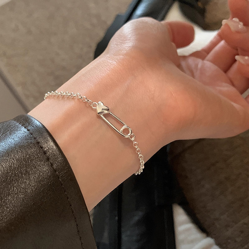 S925 sterling silver paper clip love bracelet
