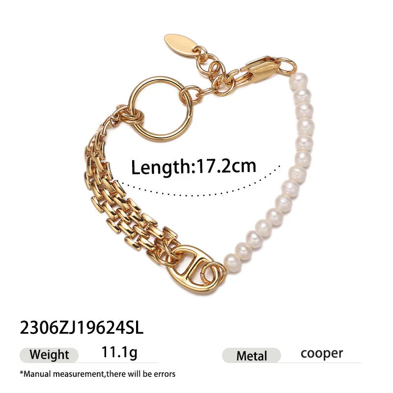 High color retention brass plating real gold natural real pearl bracelet