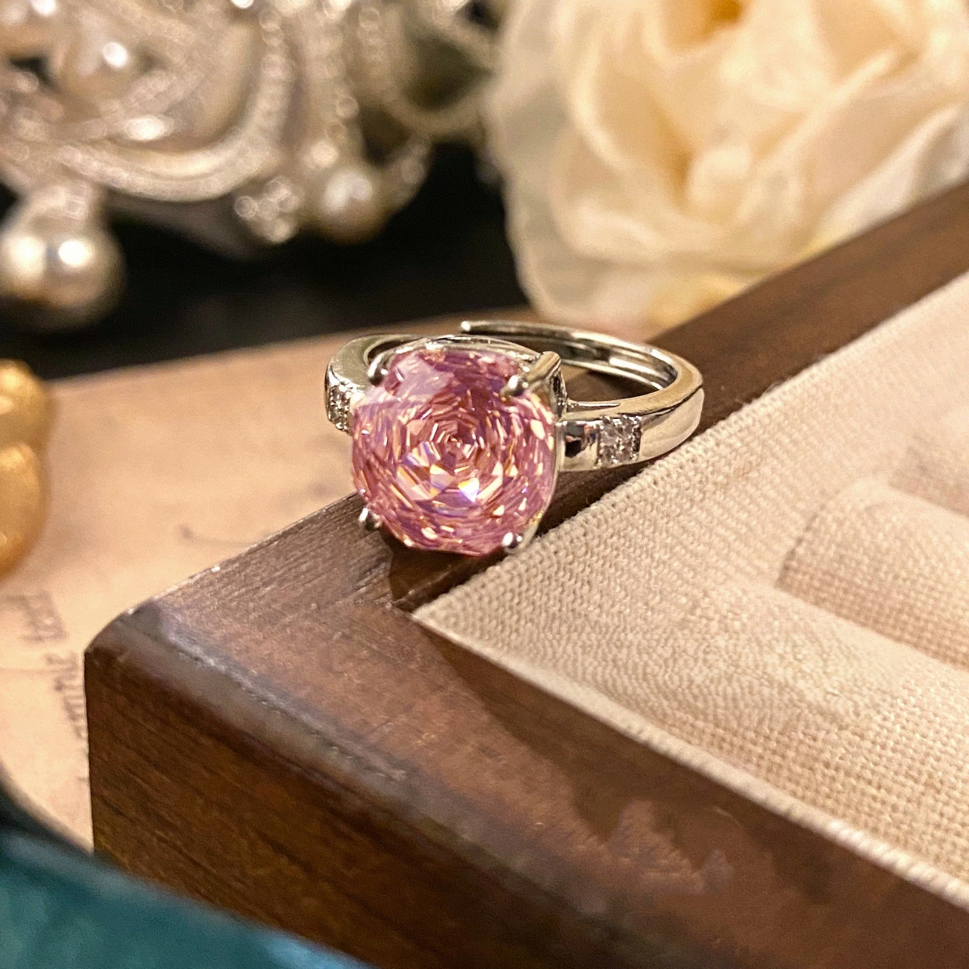 Rose blue high carbon diamond necklace ring earrings set