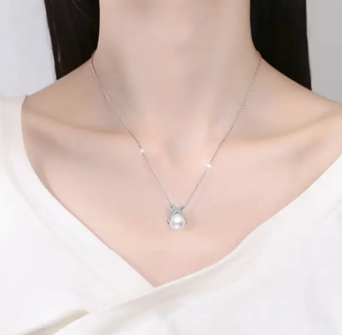 Natural freshwater pearl S925 sterling silver necklace set with 5A zircon