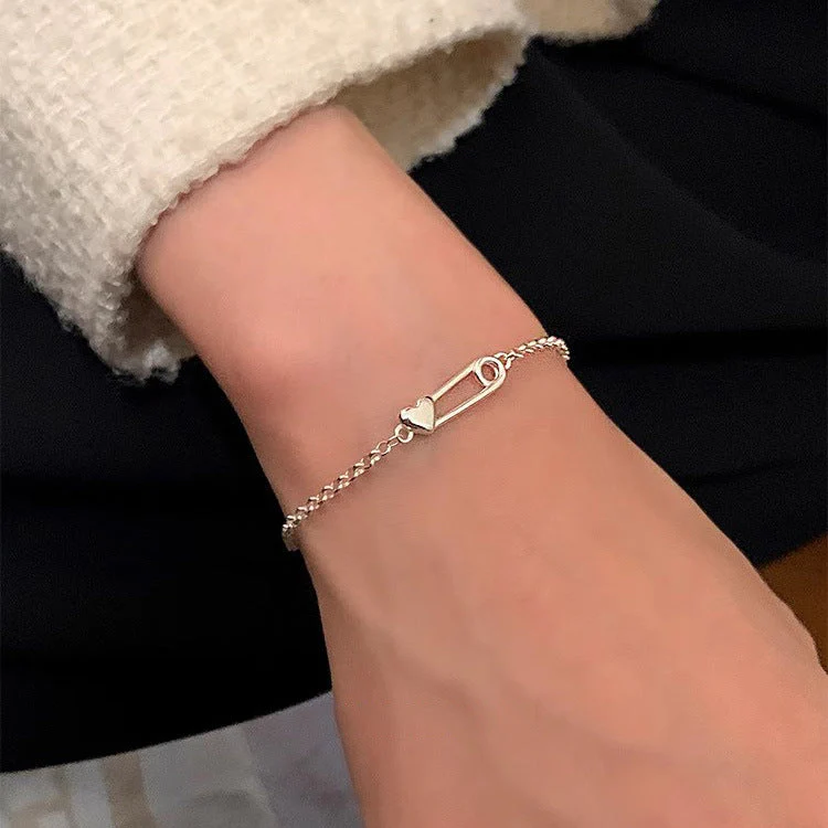 S925 sterling silver paper clip love bracelet