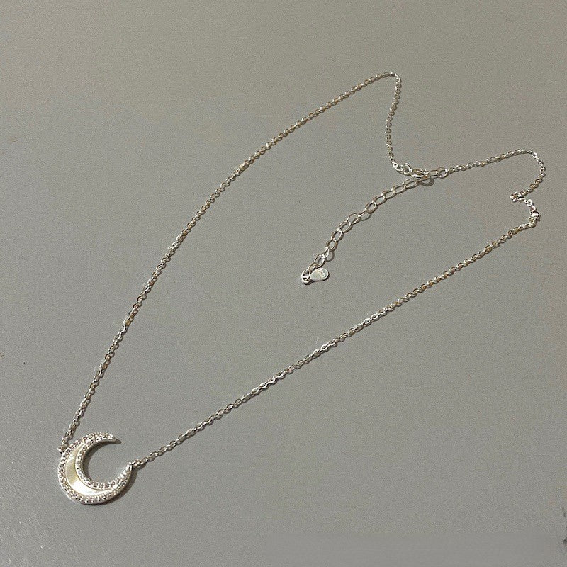 Deep Sea Natural White Mother Shell s925 Sterling Silver Moon Necklace Earring Set