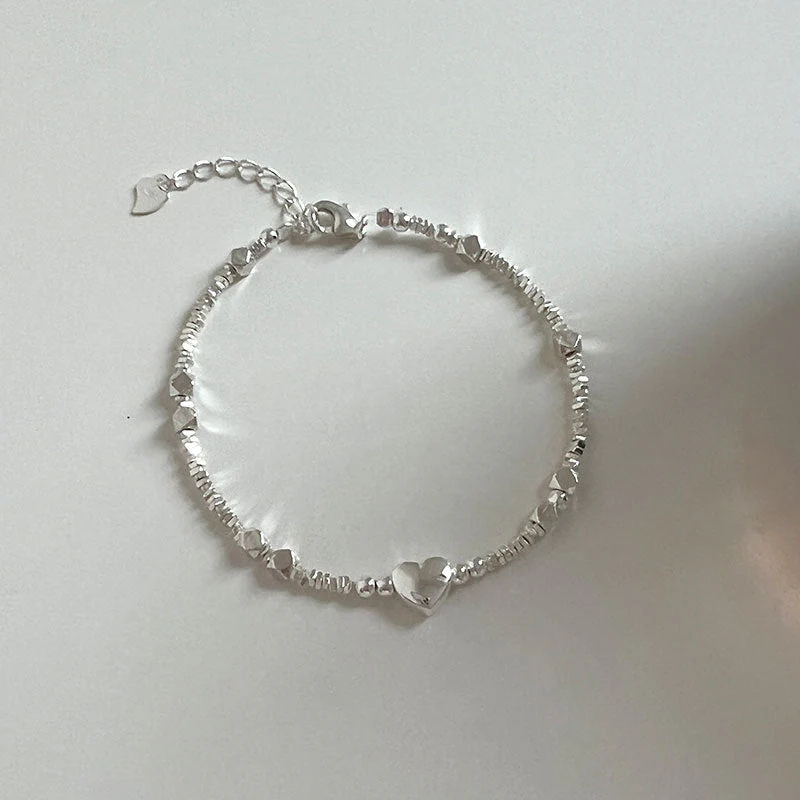 925 sterling silver crushed silver heart bracelet
