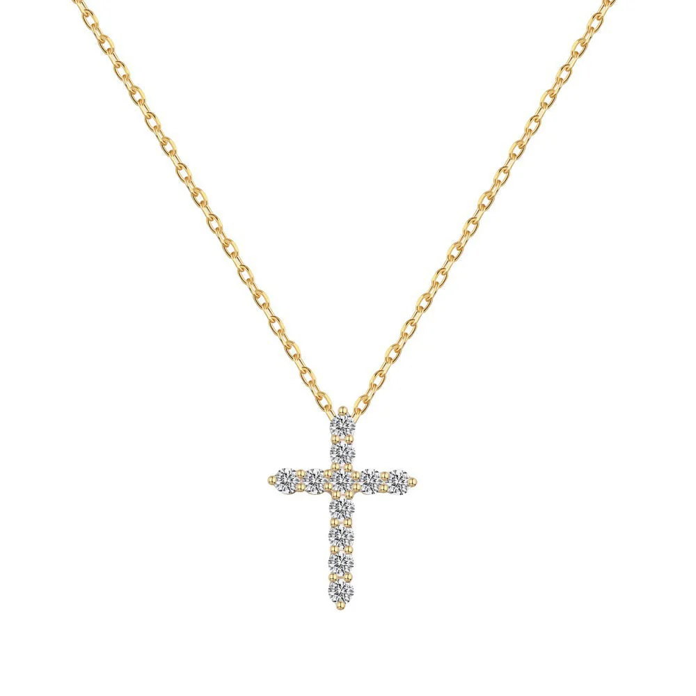 S925 sterling silver gold cross necklace