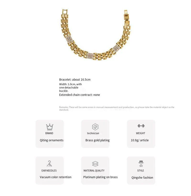 Brass gold plated/zircon diamond strap bracelet