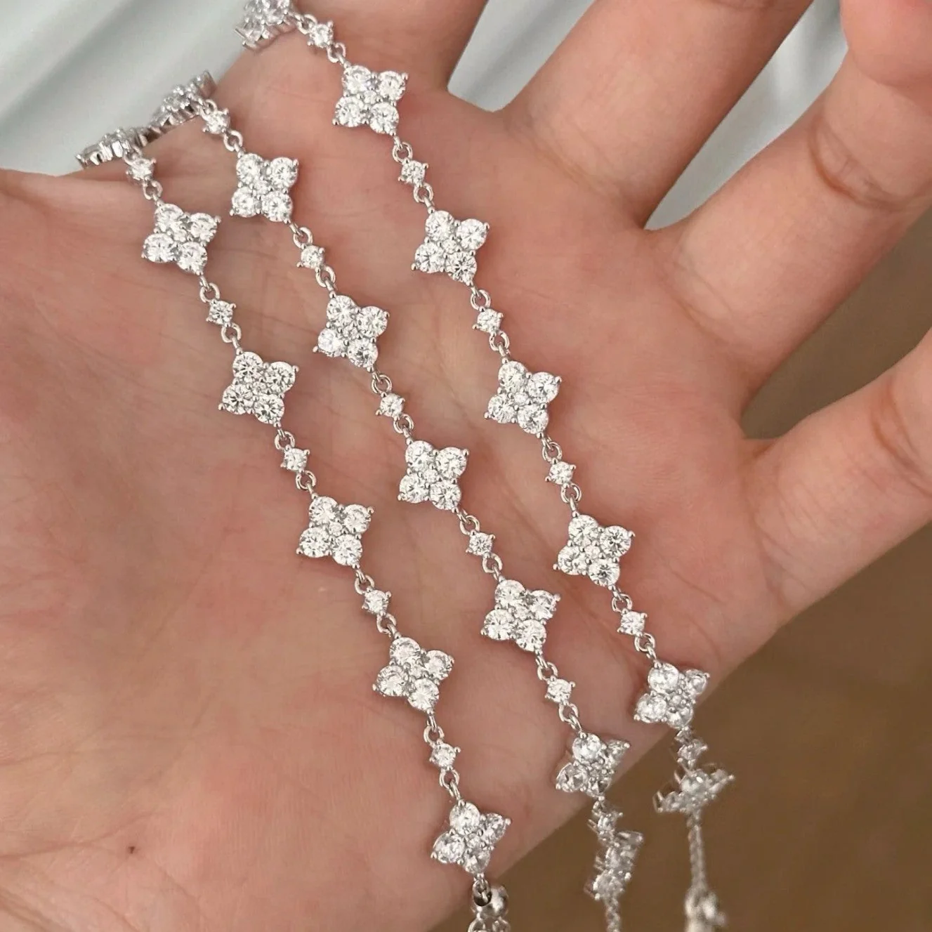 Sterling silver s925 high carbon diamond four-leaf clover bracelet