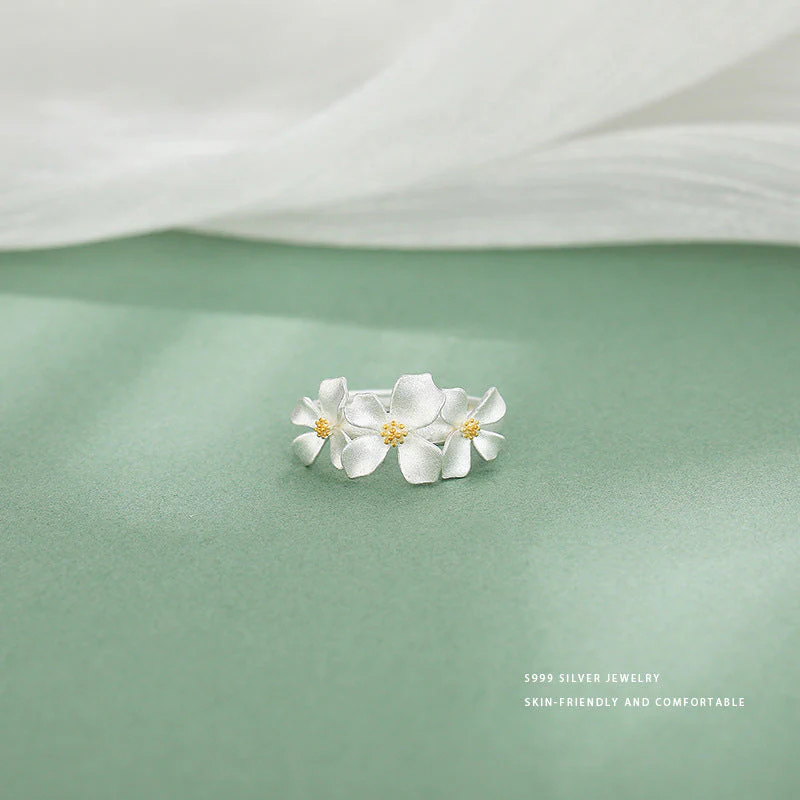 S999 foot silver elegant gardenia series set earrings ring necklace