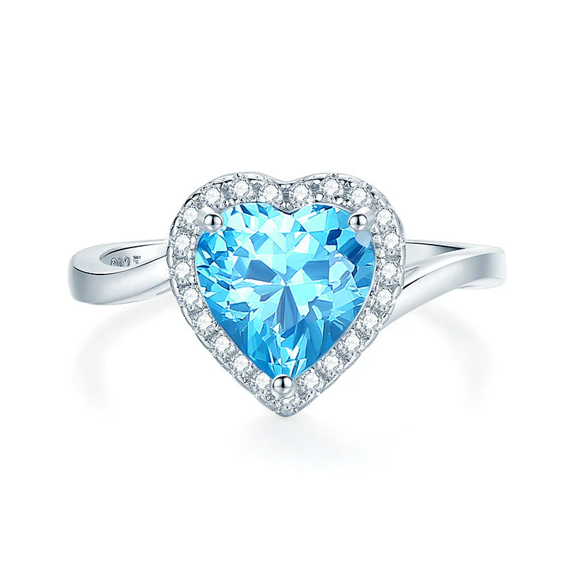 S925 Silver High Carbon Diamond Aquamarine 8A Zircon Reddean gem ring