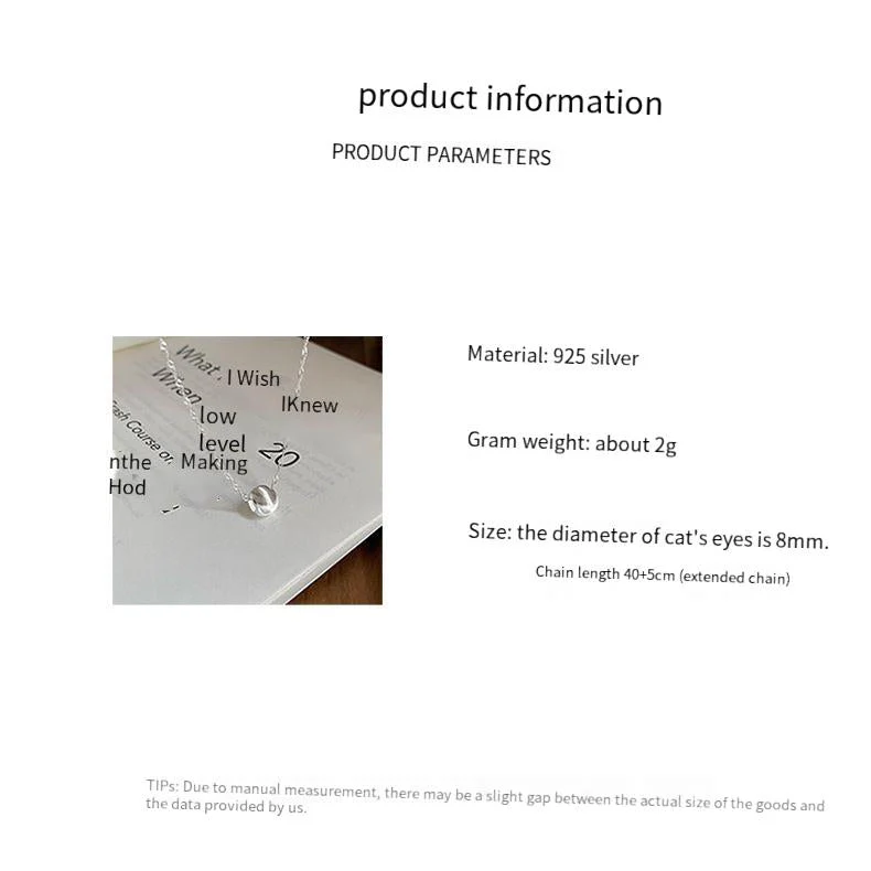 S925 sterling silver cat eye ripple necklace