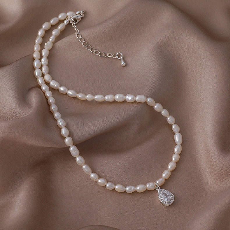 Freshwater pearl necklace Baroque irregular zircon sweater chain
